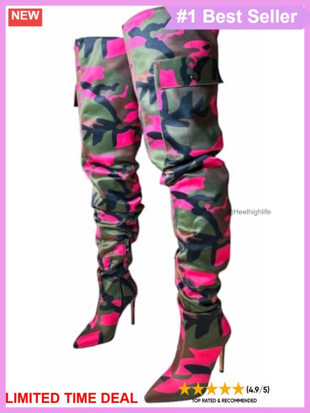 Thigh High Heel Boots Slim Heel Side Zipper Slouchy